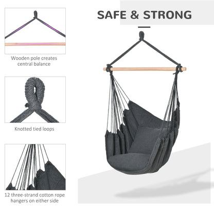 Chaise hamac suspendue en macramé avec 2 coussins