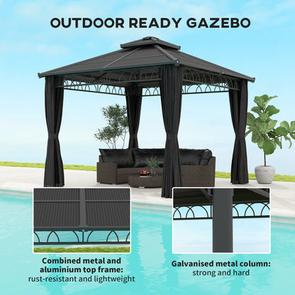 Gazebo rigide double toit PC avec moustiquaire et rideaux