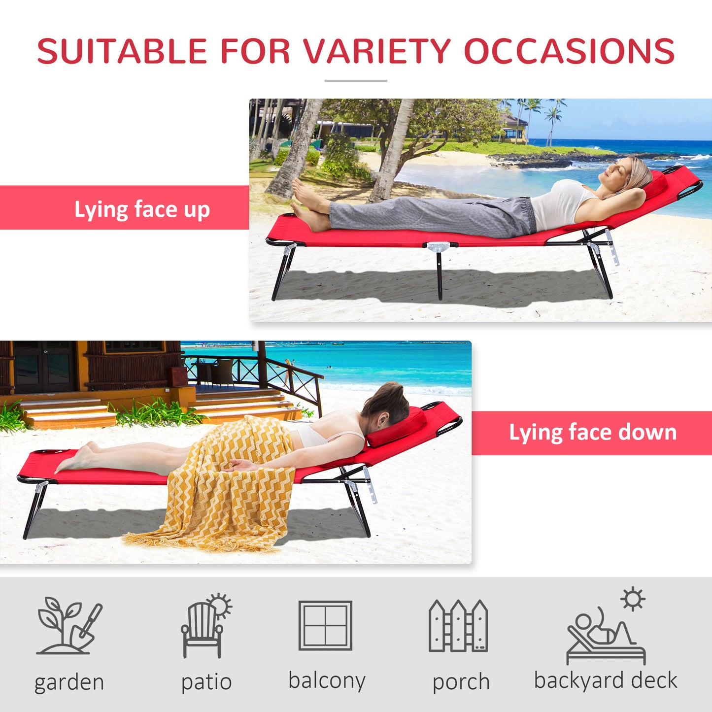 Chaise longue pliante avec trou visage ajustable