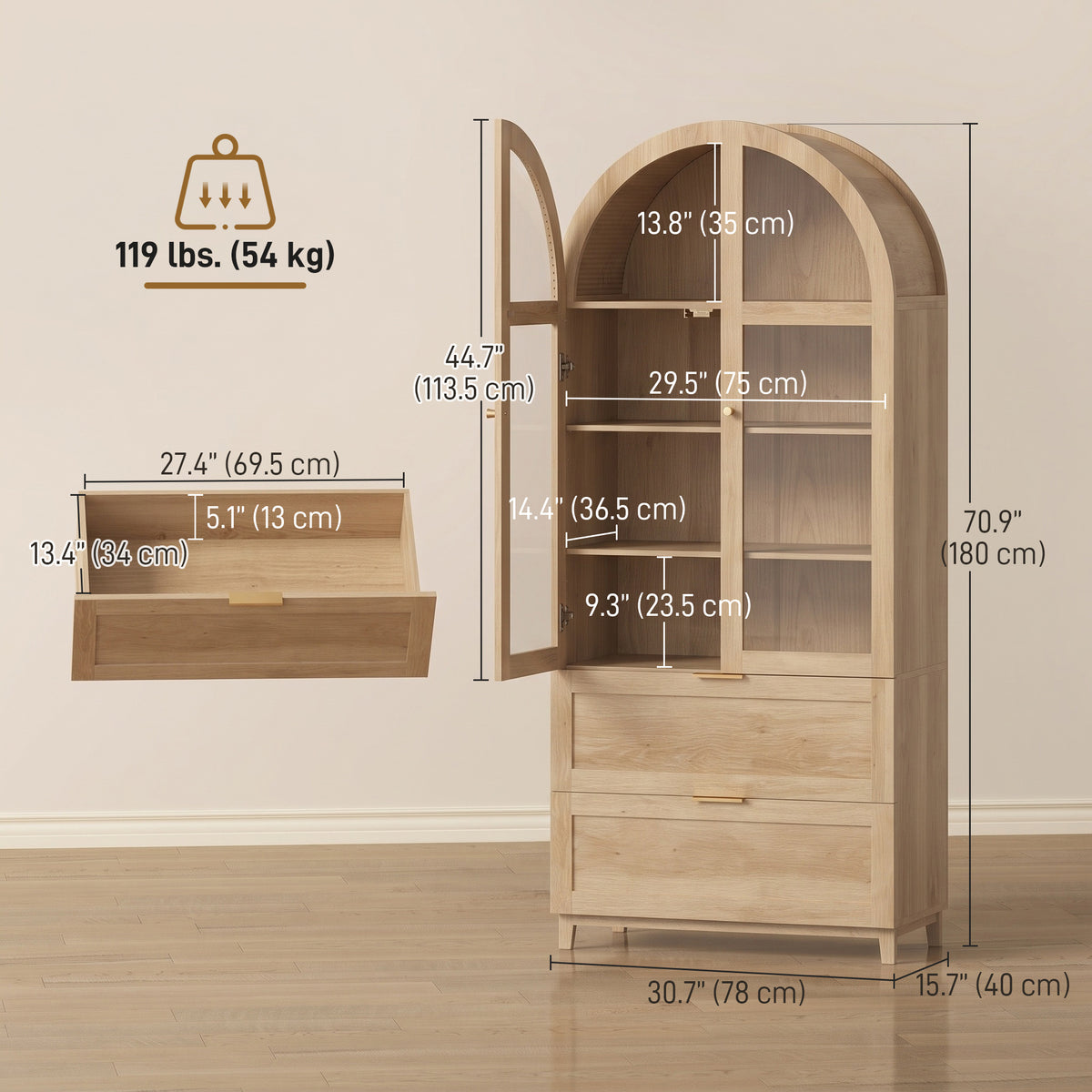 Armoire de cuisine arquée style maison de campagne 180 cm