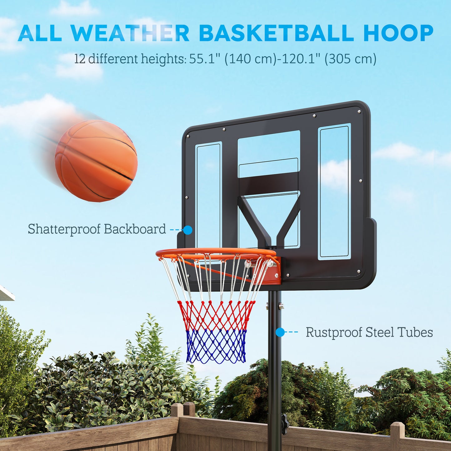 Panier de basketball portatif réglable avec roulettes — 43 po