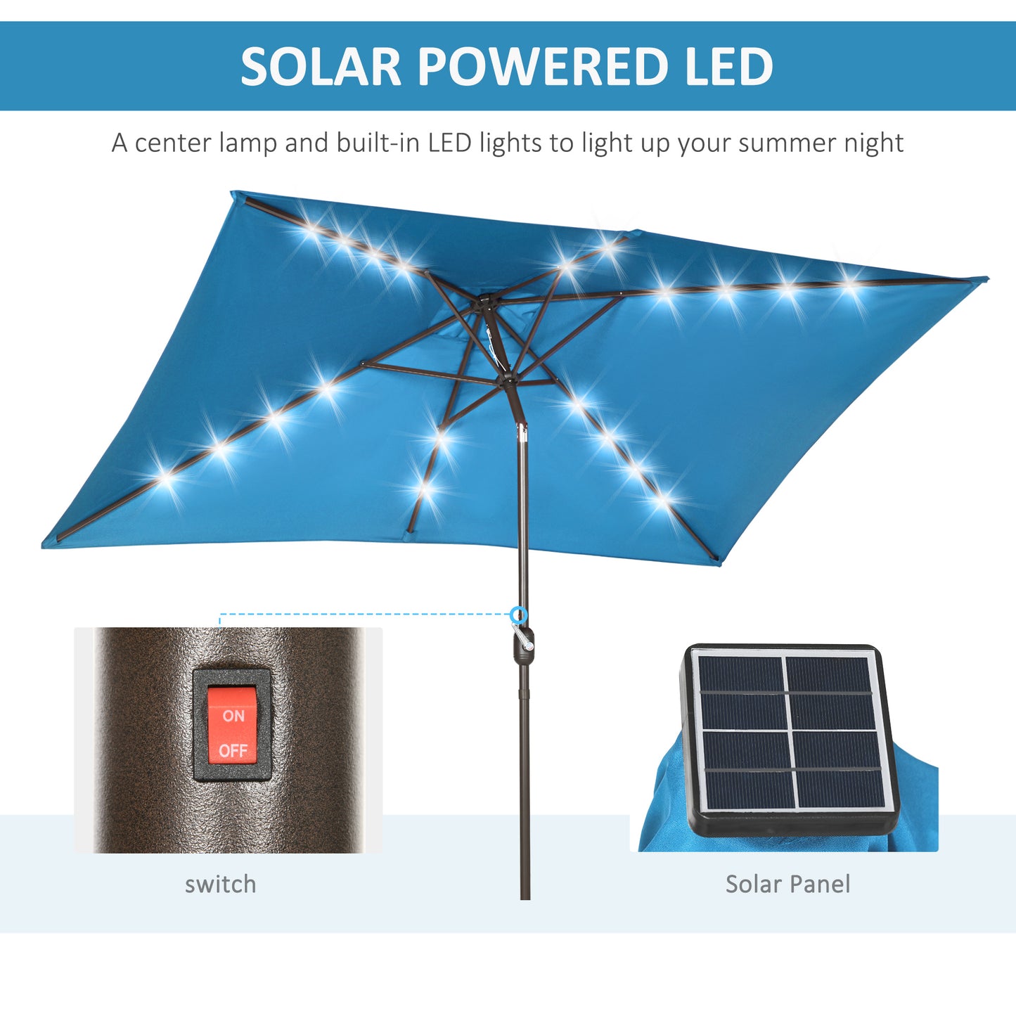 Parasol de patio rectangulaire avec éclairage DEL solaire 195x295cm