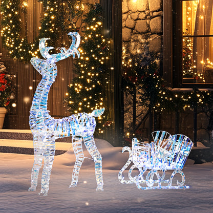 Décoration renne de Noël illuminé avec traîneau