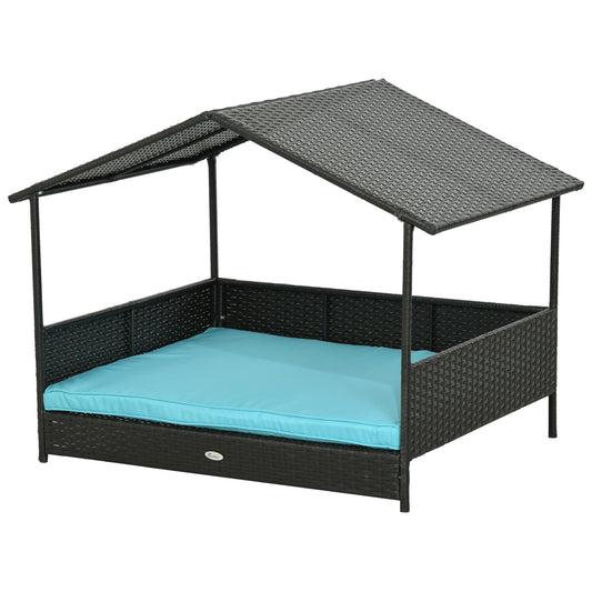 Lit surélevé pour chien avec auvent en rotin