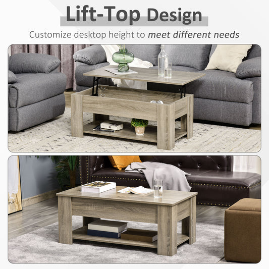 Table basse relevable avec rangement caché et tablette