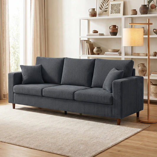 Sofa 3 places siège large et profond en velours côtelé