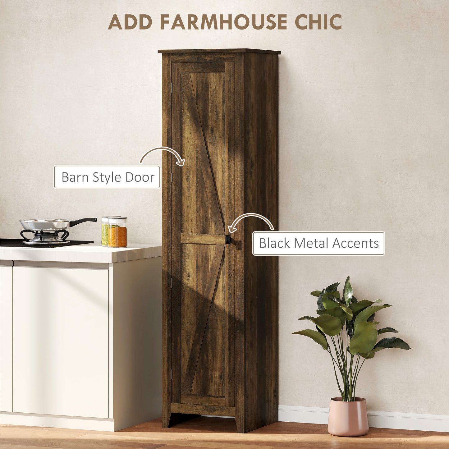 Armoire garde-manger cuisine 5 tablettes porte de grange 170cm