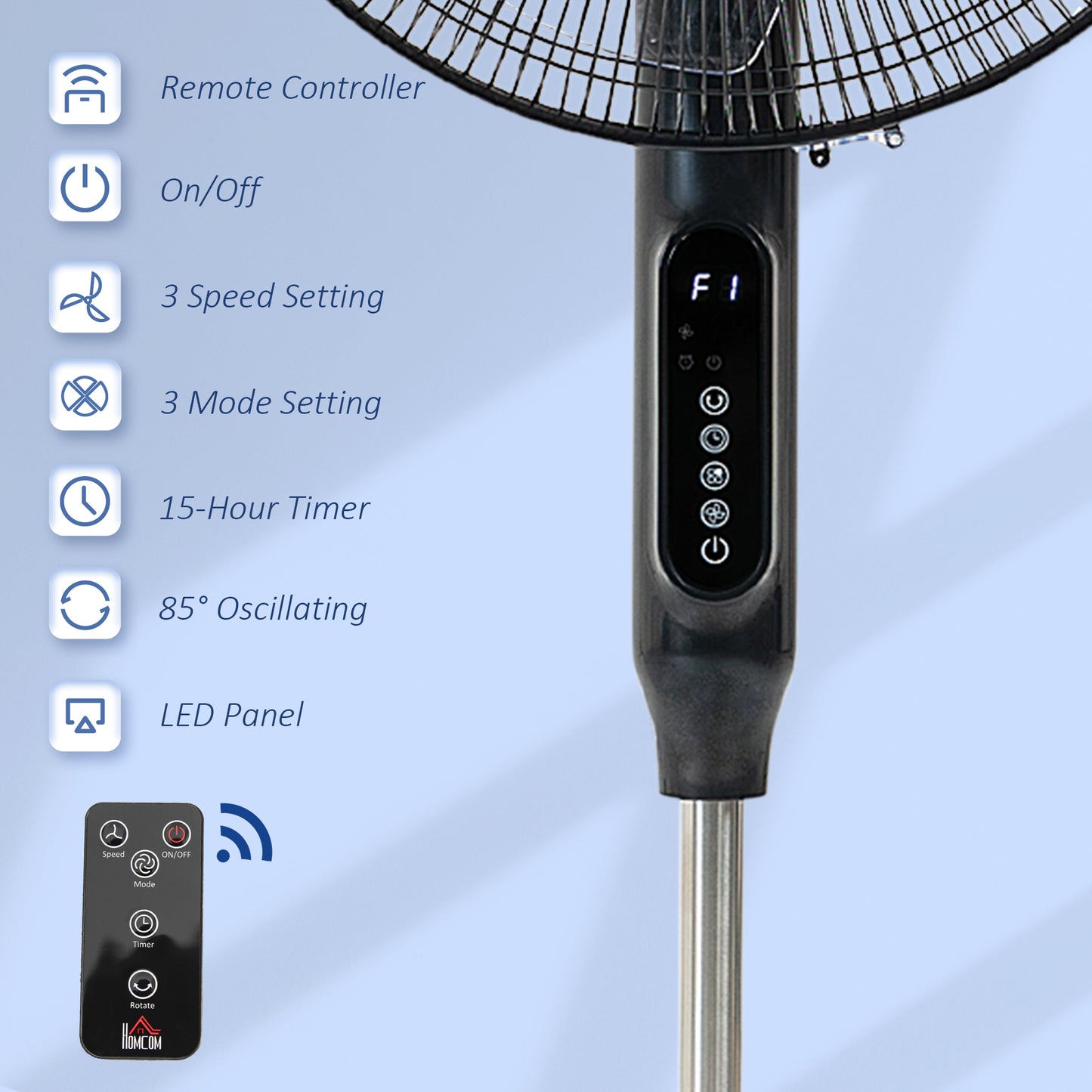 Ventilateur sur pied avec télécommande et minuterie