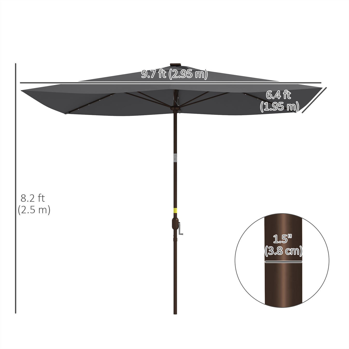 Parasol de patio rectangulaire avec éclairage DEL solaire 195x295cm