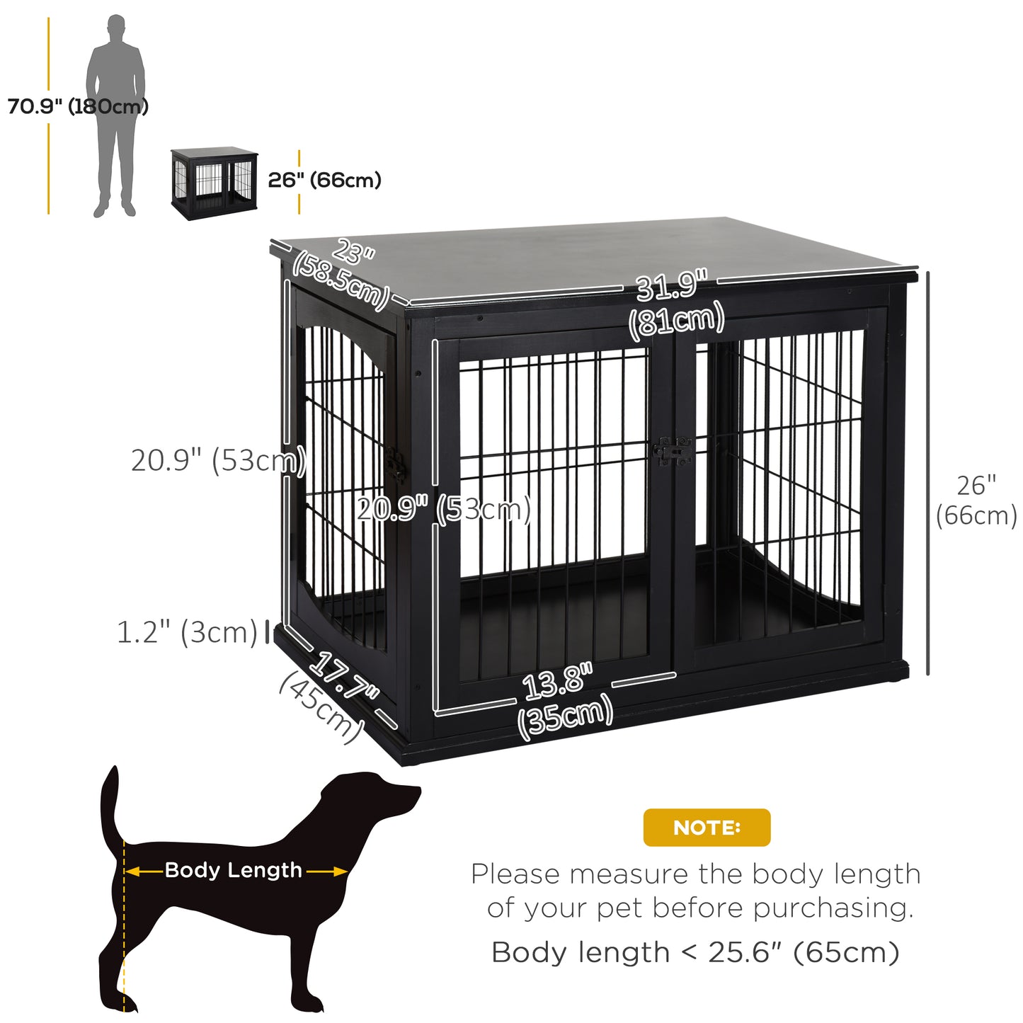 Cage chien table d'appoint 2 portes 26 pouces