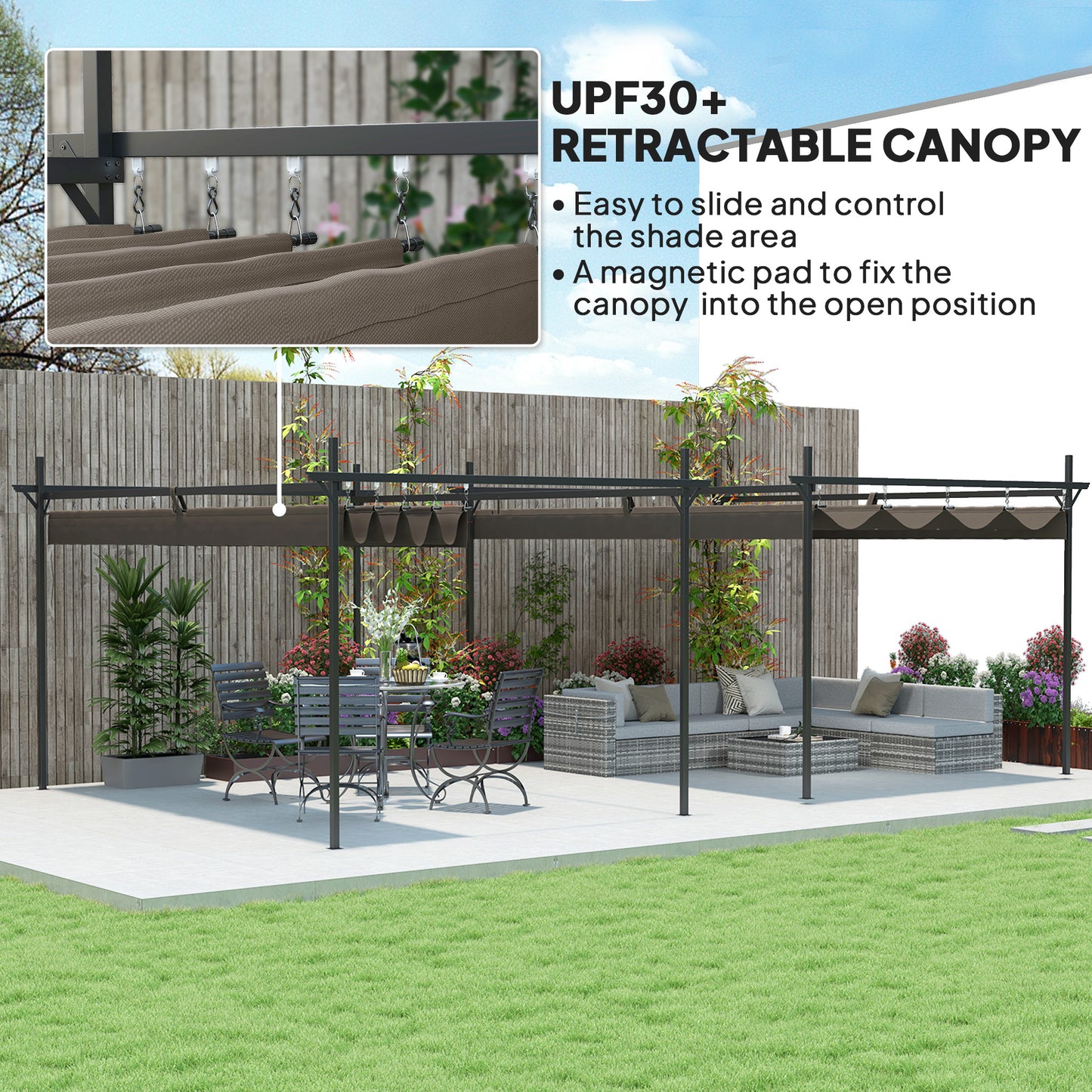 Pergola métallique autoportante avec toit rétractable UPF30+