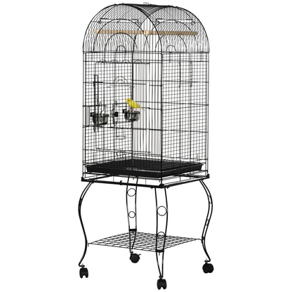 Grande cage à oiseaux sur roulettes avec toit ouvrant