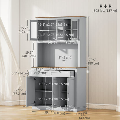 Armoire-buffet cuisine avec espace micro-ondes et portes vitrées