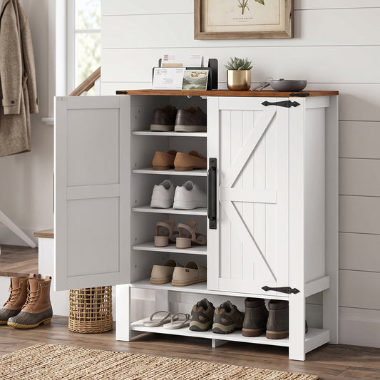 Meuble à chaussures rustique à 5 tablettes et casier ouvert