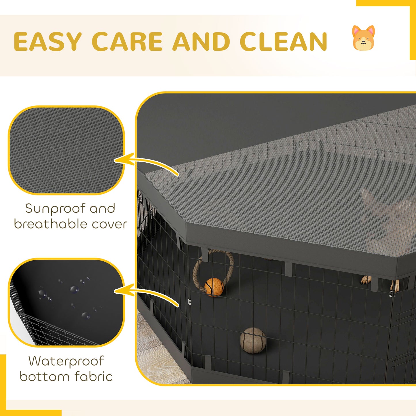 Parc pour chien pliable 8 panneaux avec couverture