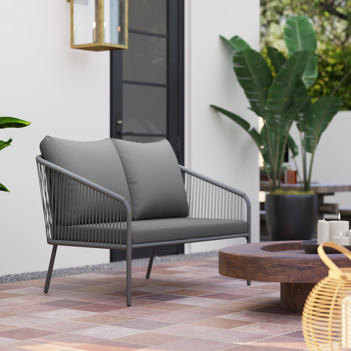 Canapé de jardin 2 places rattan avec coussins