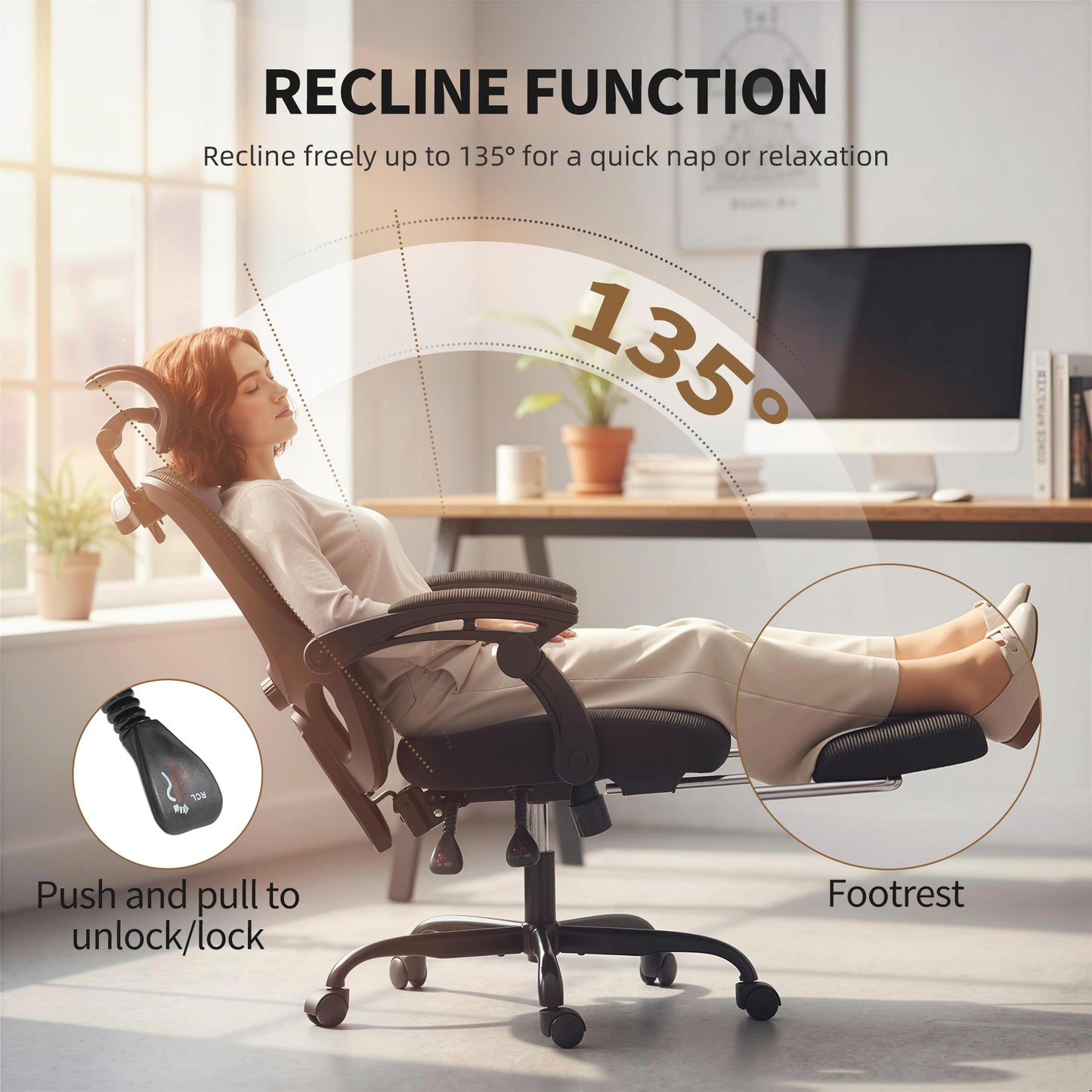 Chaise de bureau ergonomique maille avec appui-tête réglable
