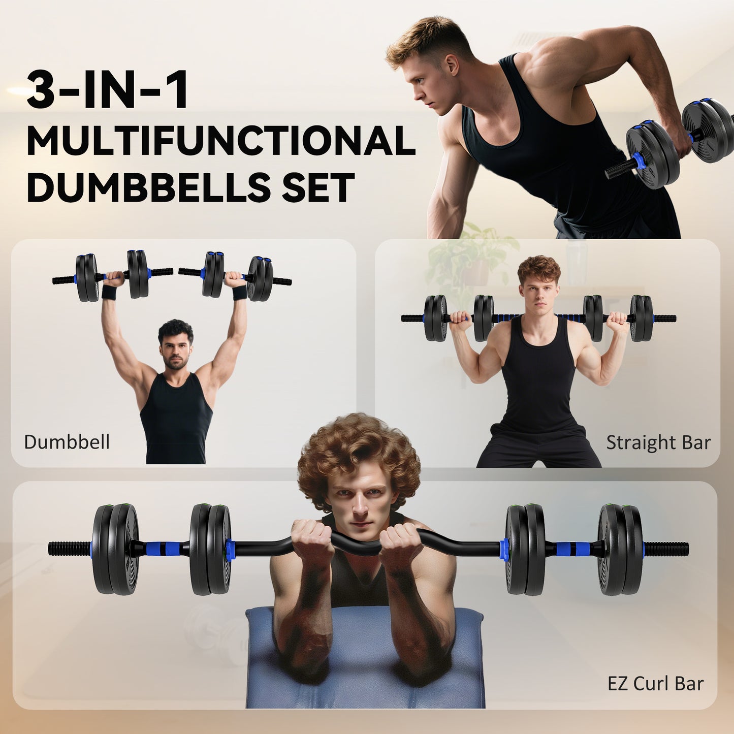 Ensemble d'haltères 3 en 1 ajustable — 15 kg
