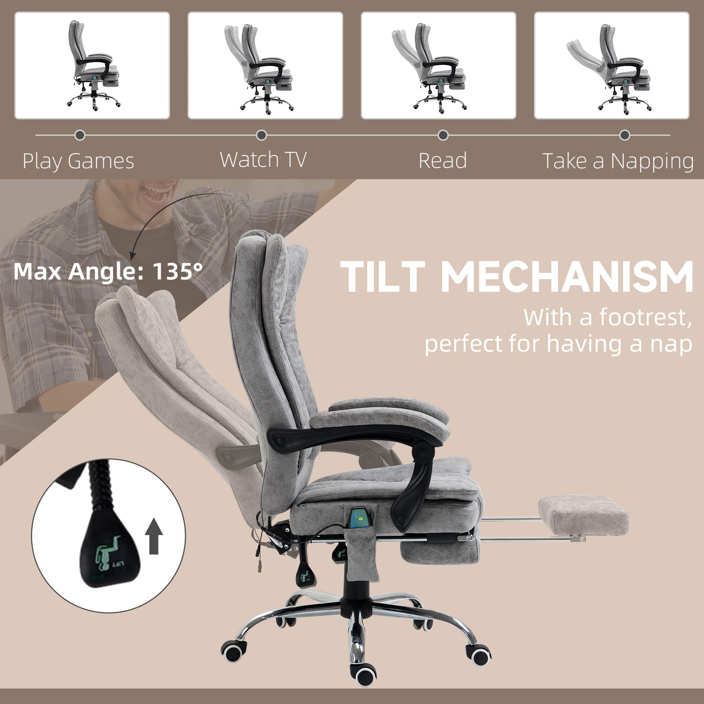 Fauteuil bureau massage vibrant repose-pieds rétractable