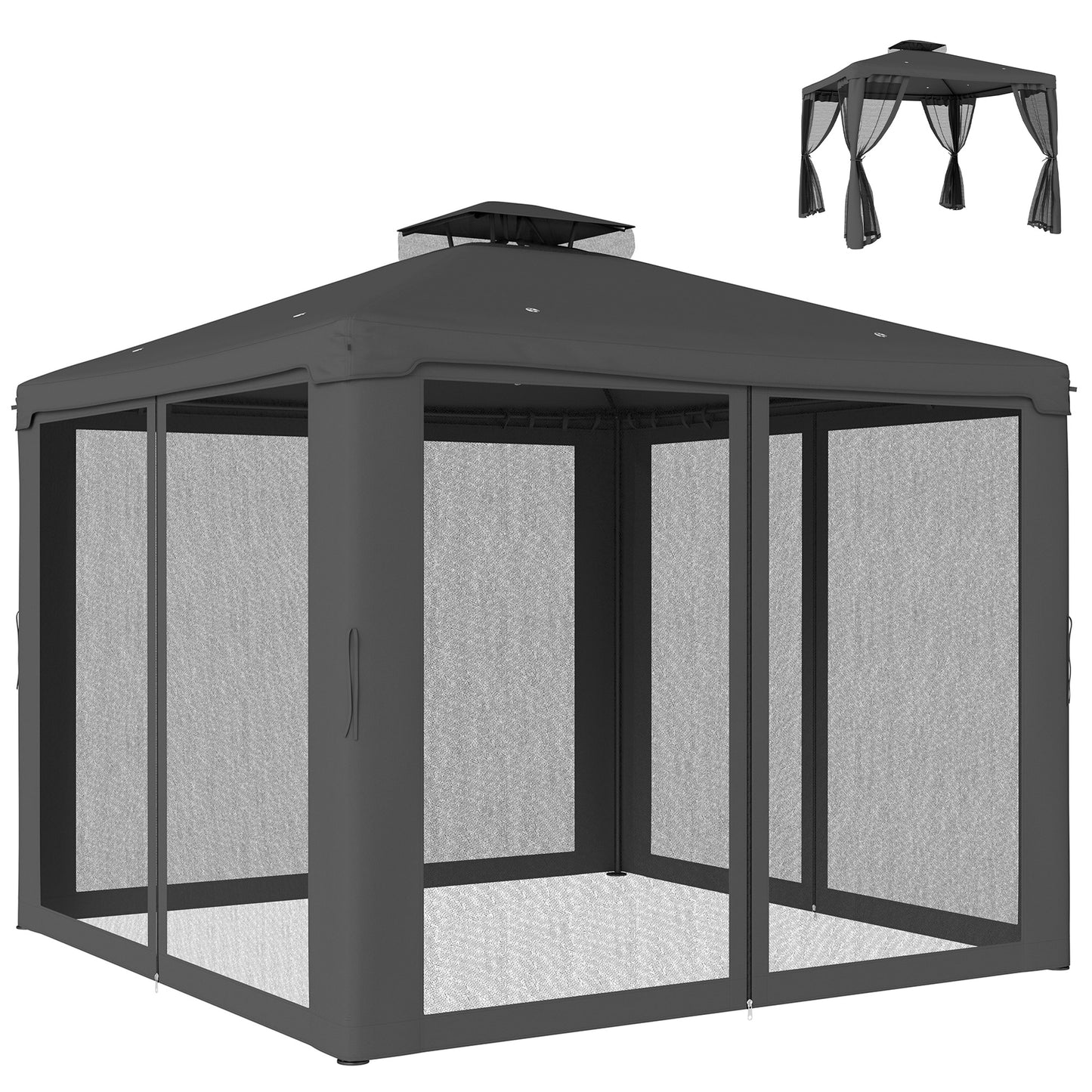 Gazebo patio toit double moustiquaire 2,9m x 2,9m