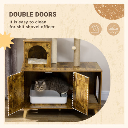 Meuble cachette litière avec arbre à chat tour