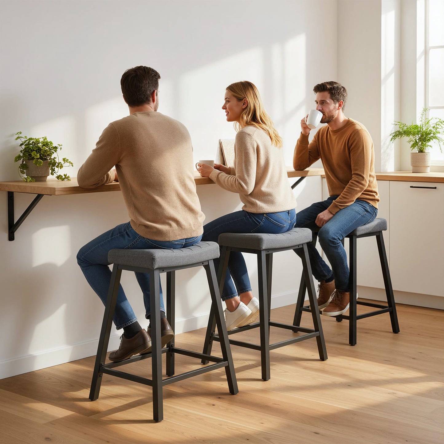 Tabourets de bar rembourrés velours — ensemble de 3