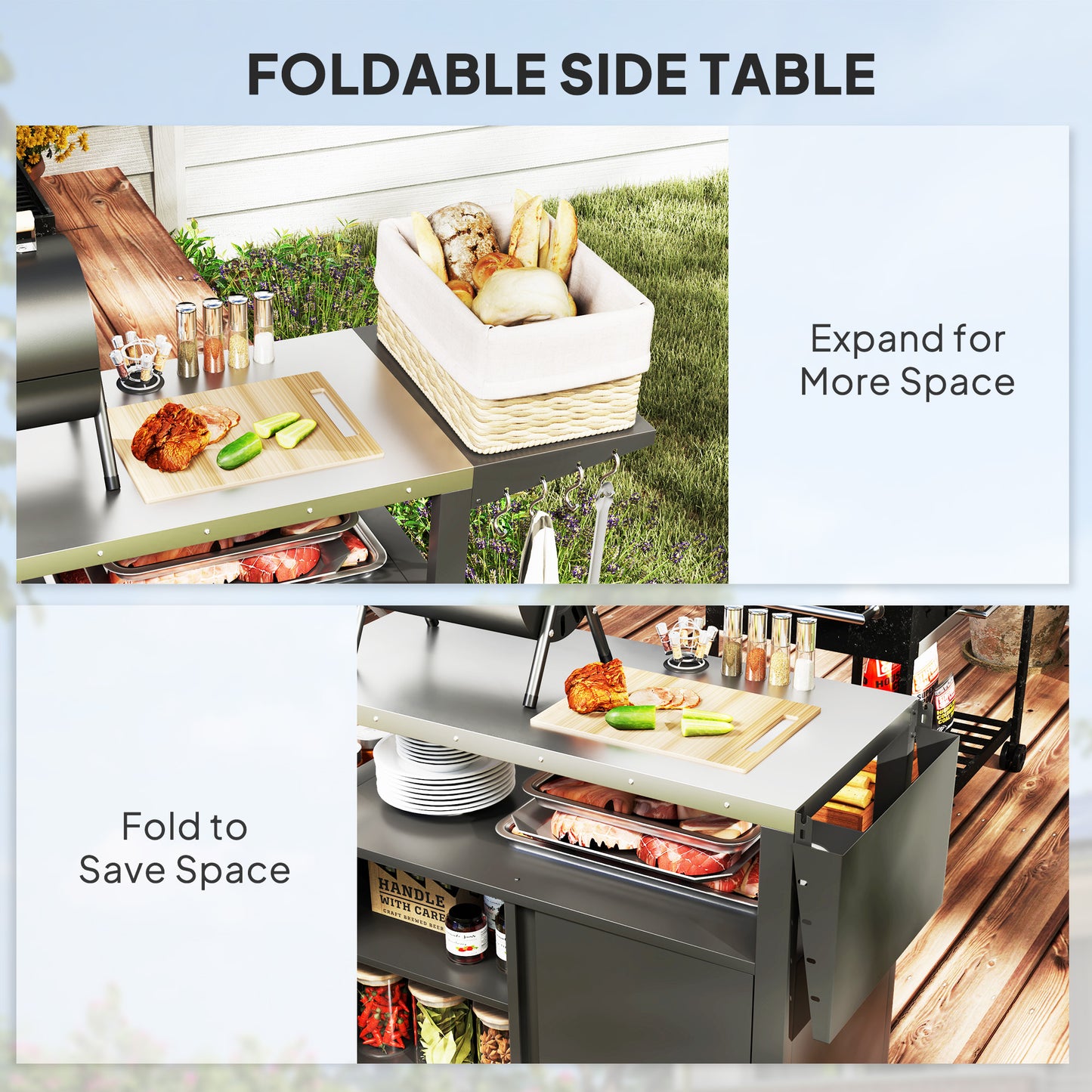 Chariot de Gril Extérieur Table Pliante Acier Inoxydable
