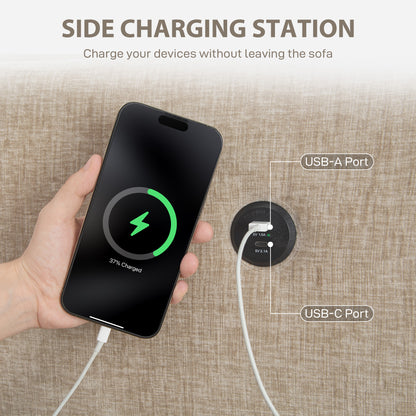 Canapé 3 places avec ports USB et porte-gobelets