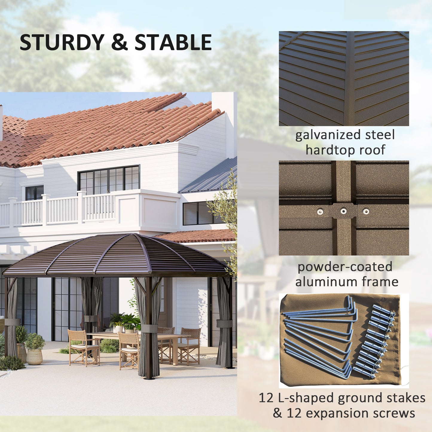 Gazebo hardtop aluminium avec moustiquaire et rideaux