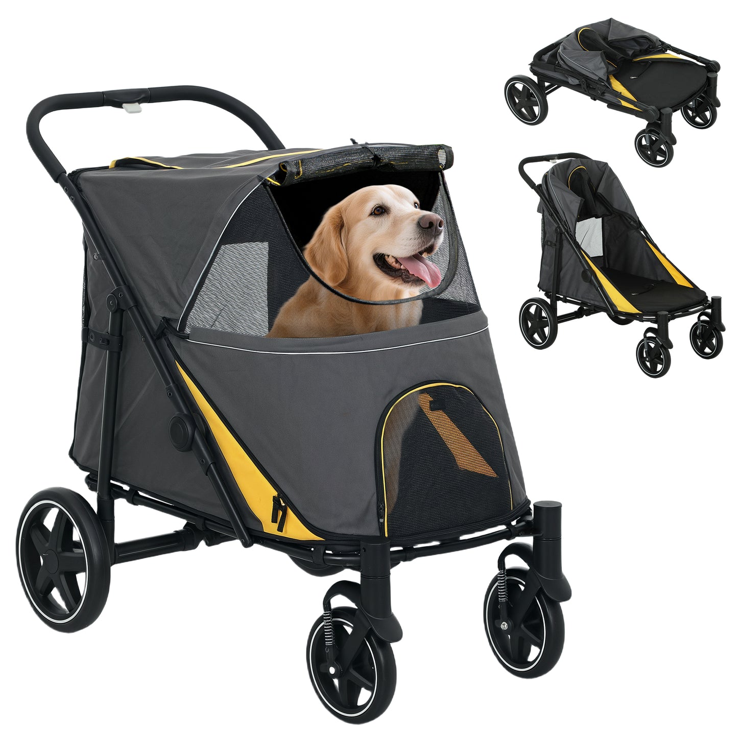 Poussette pliable pour animaux roues universelles amortisseurs