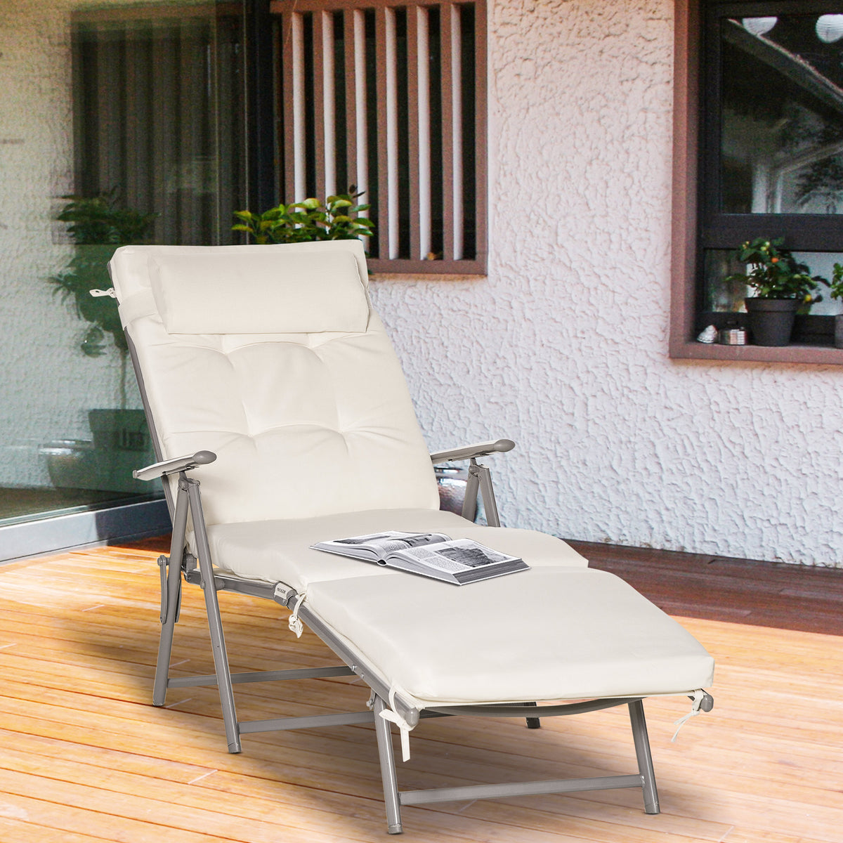 Chaise longue pliante extérieure à 7 positions avec coussin