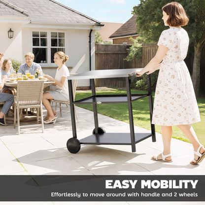 Chariot BBQ mobile 3 tablettes acier inoxydable