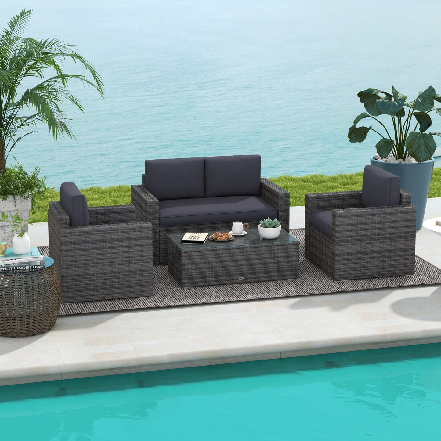 Ensemble de meubles de patio rotin 4 pièces avec coussins