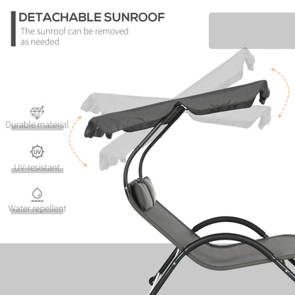 Chaise longue double avec parasol et roulettes