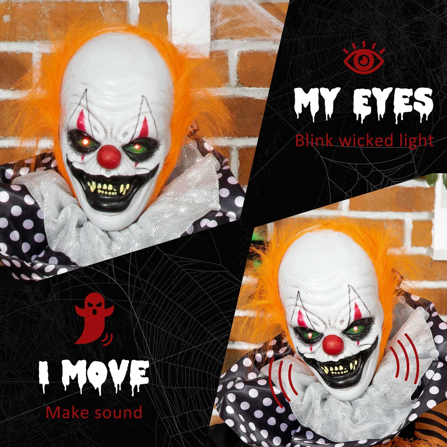 Décoration Halloween Clown Animé 190 cm — Yeux Lumineux