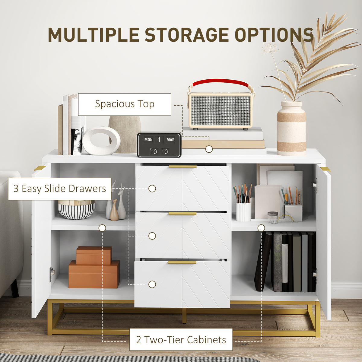 Meuble de rangement 120 cm avec portes et tiroirs