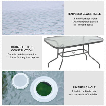 Table de patio en verre trempé avec trou pour parasol