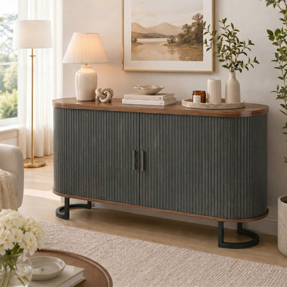 Buffet bahut à portes coulissantes cannelées 140 cm