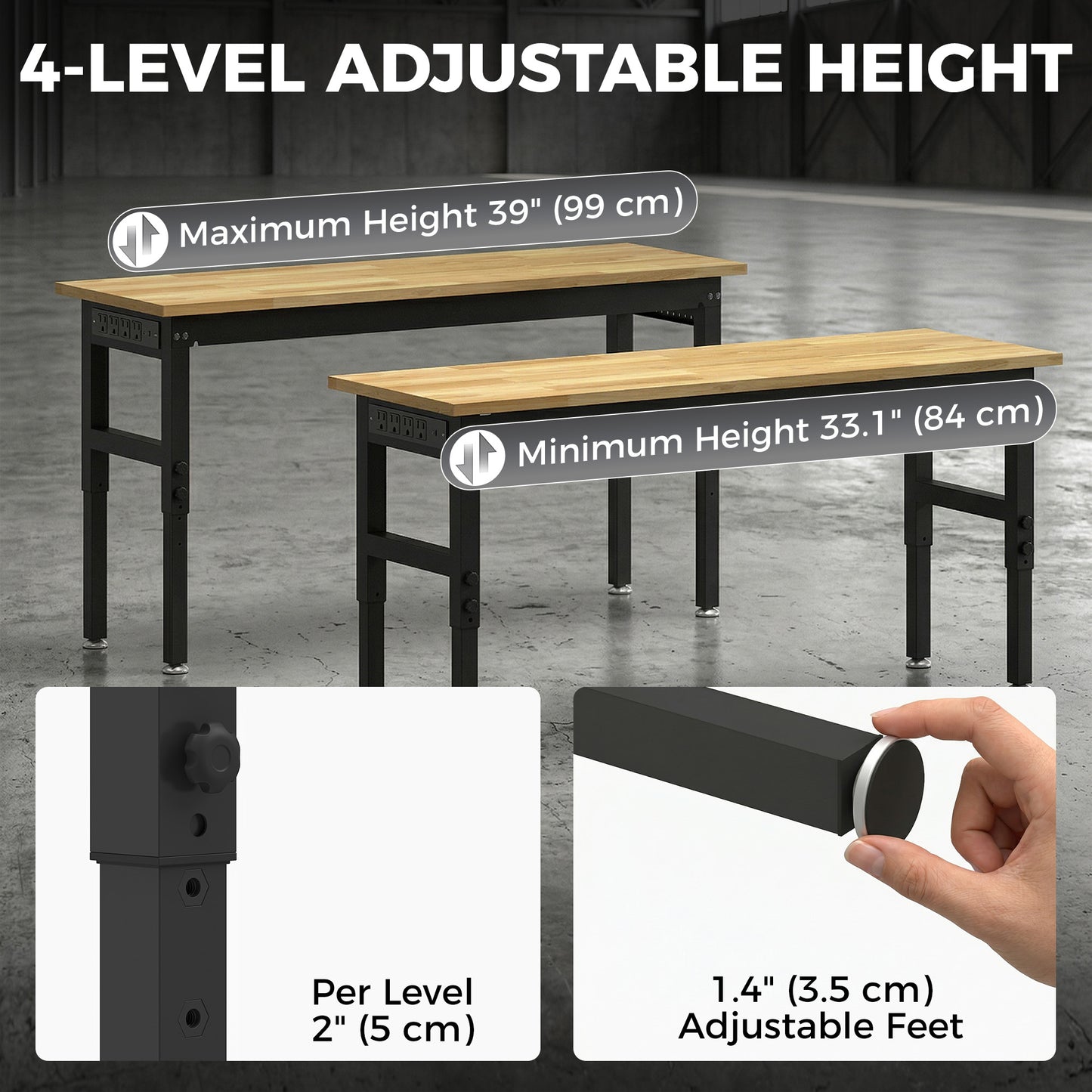 Établi réglable robuste 152 cm — capacité 907 kg