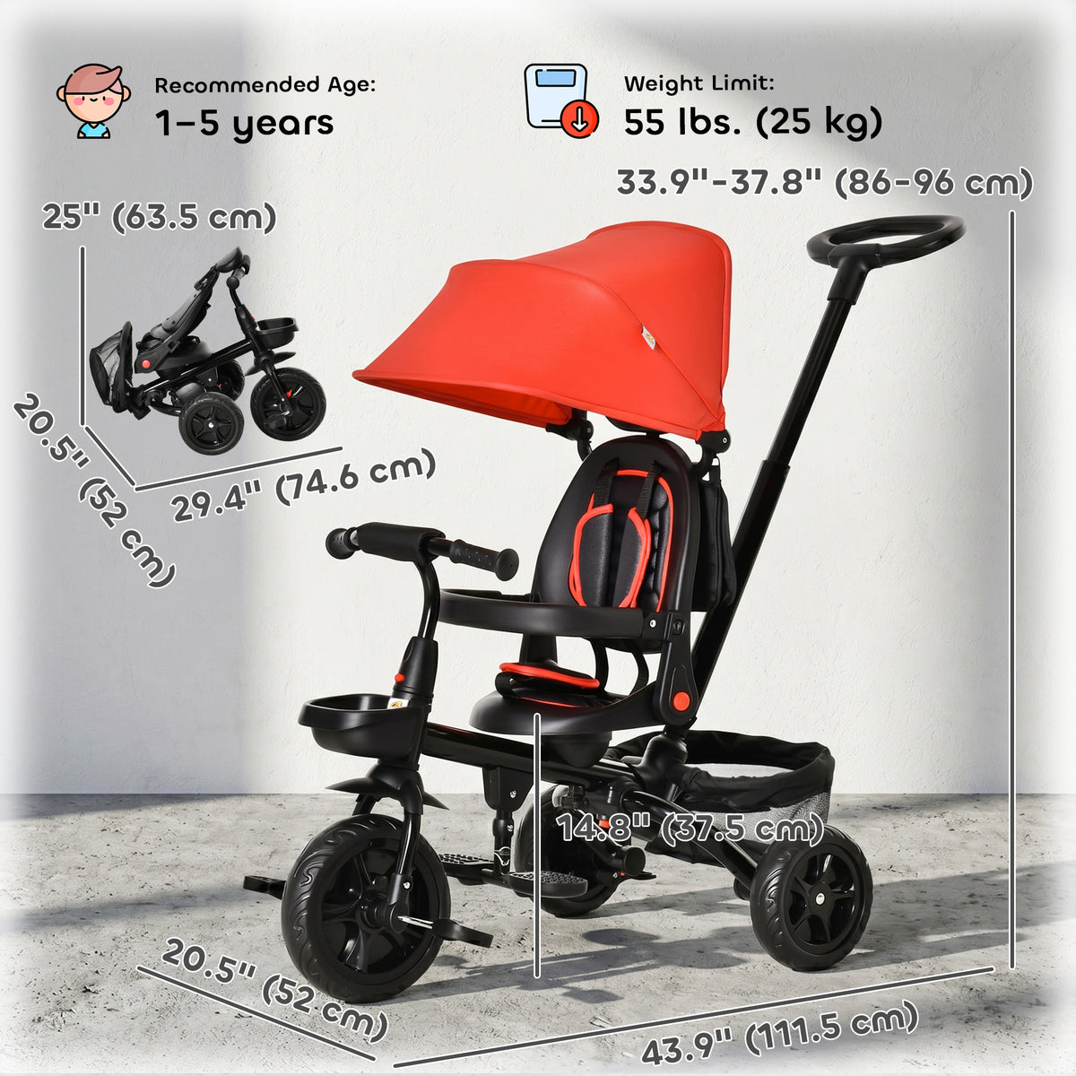Tricycle évolutif 5-en-1 pour tout-petits