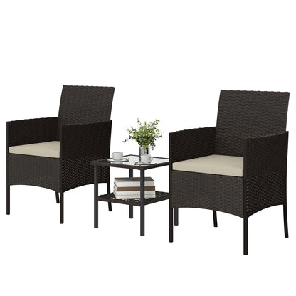 Ensemble bistrot 3 pièces rotin avec table verre — kaki
