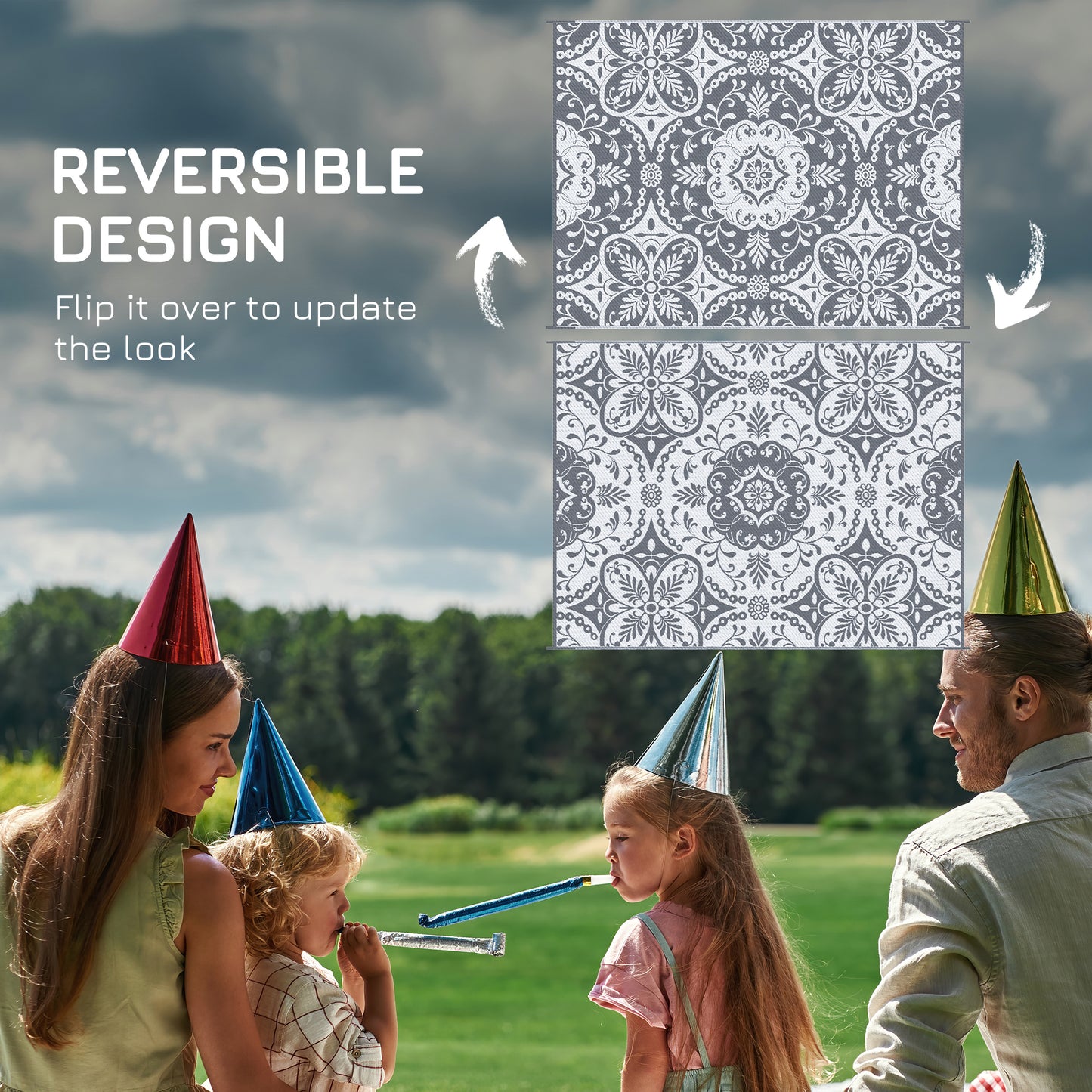 Tapis extérieur réversible 274 x 366 cm avec sac