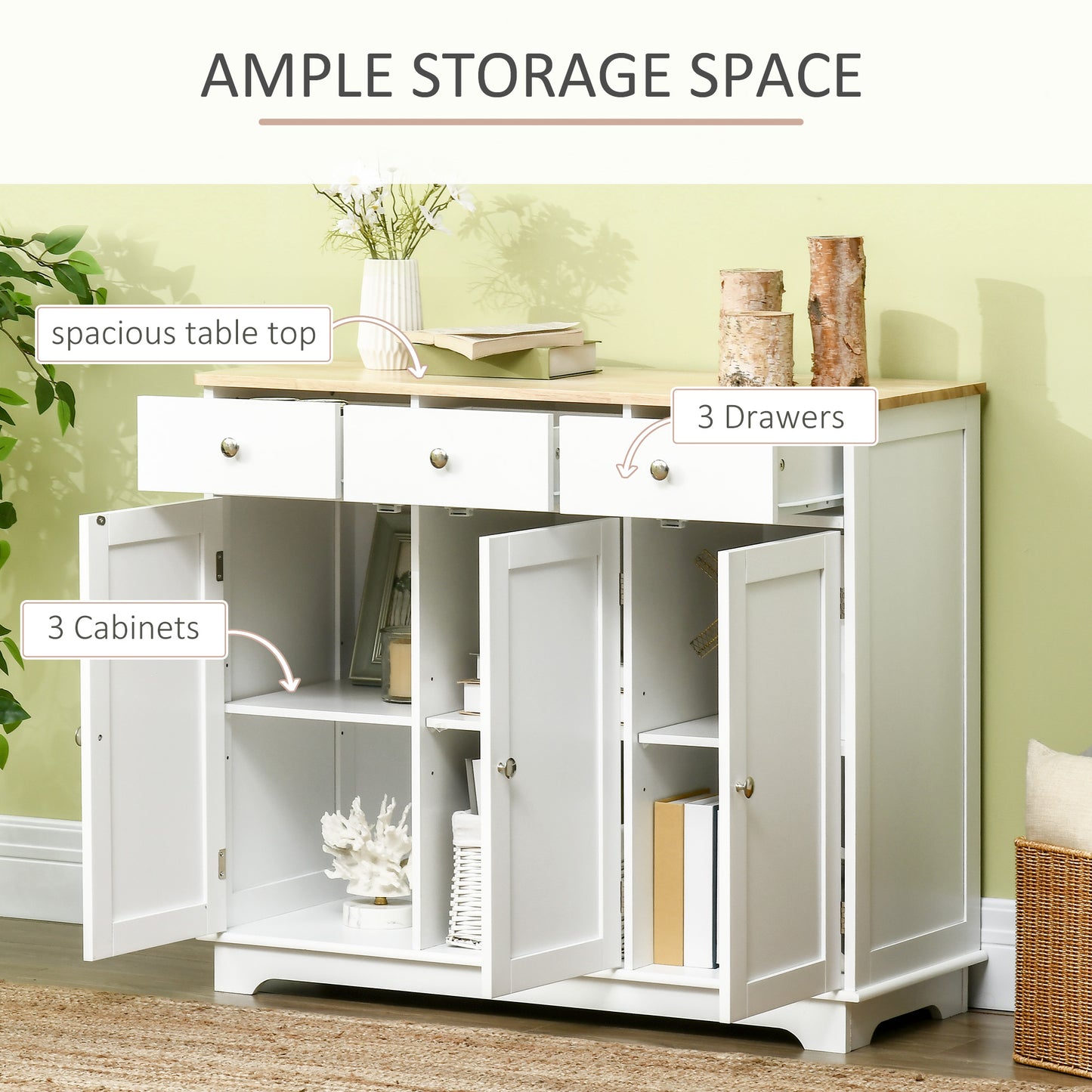 Buffet moderne avec rangement tiroirs et tablettes ajustables