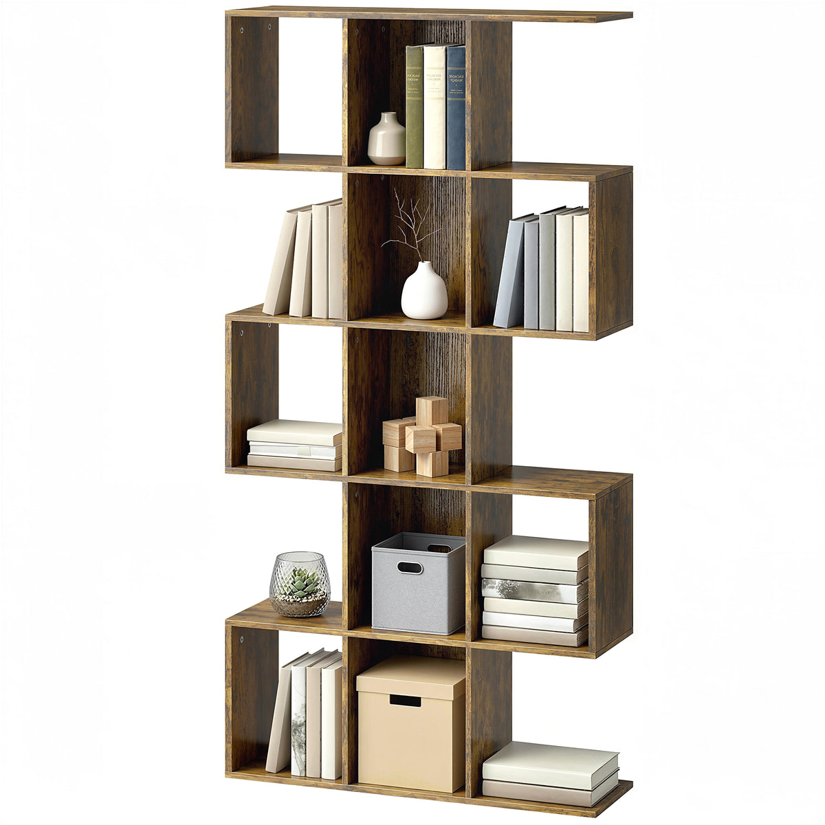 Bibliothèque 5 niveaux en S — 15 compartiments