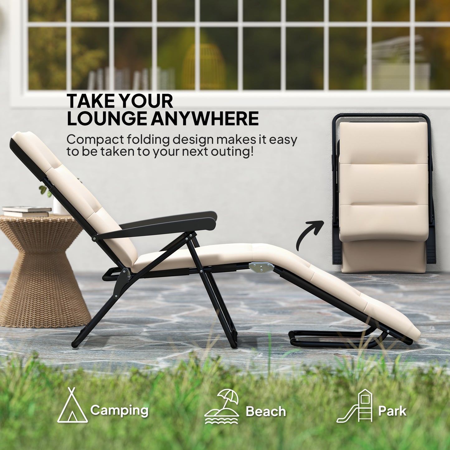 Chaise longue pliante à dossier réglable 6 positions