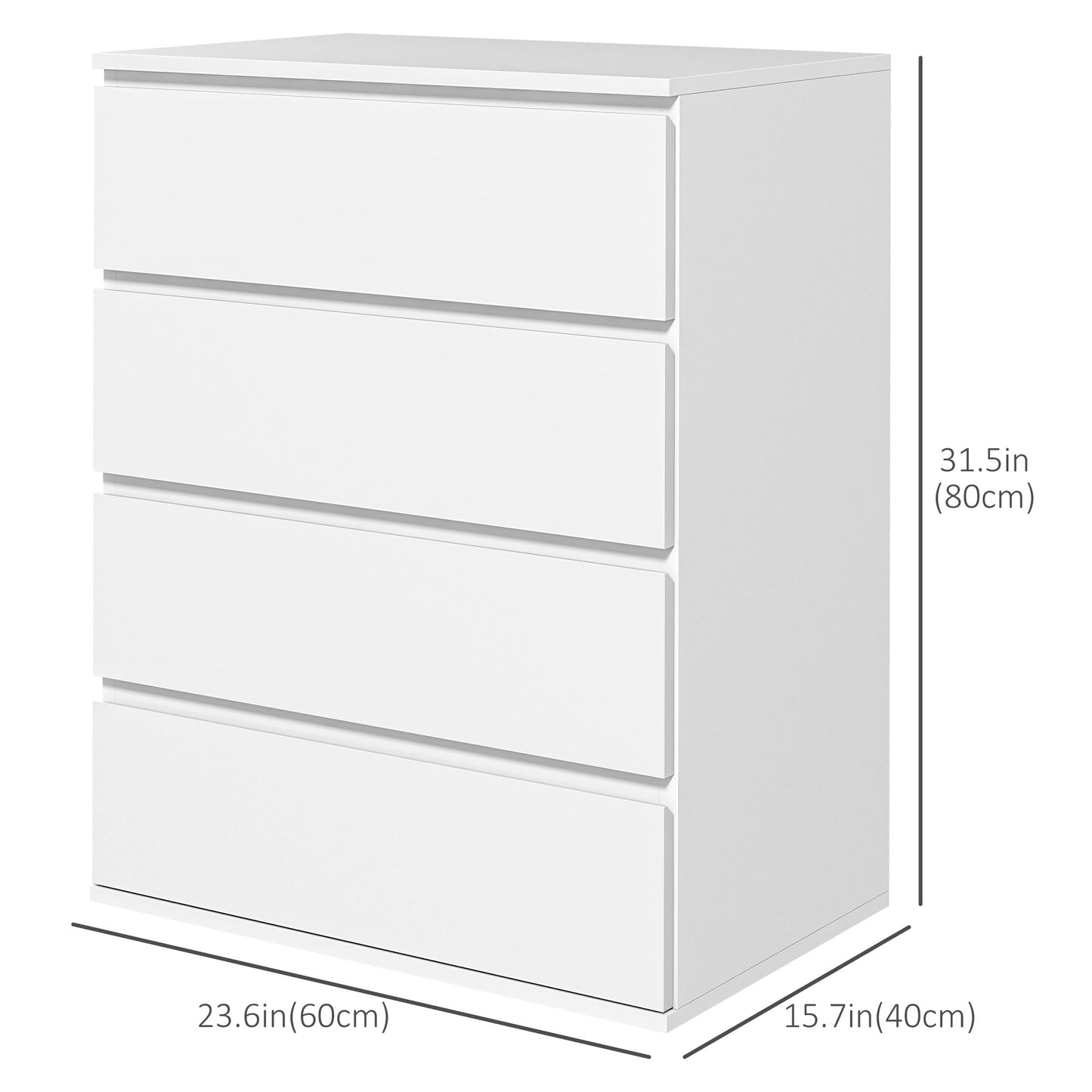 Commode 4 tiroirs fini haute brillance pour chambre