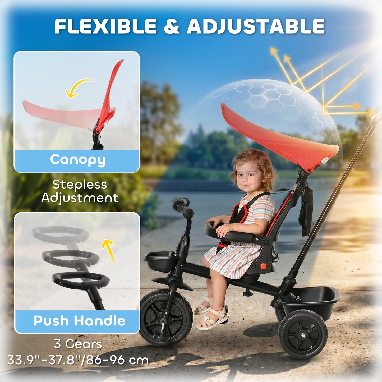 Tricycle évolutif 5-en-1 avec poignée parentale