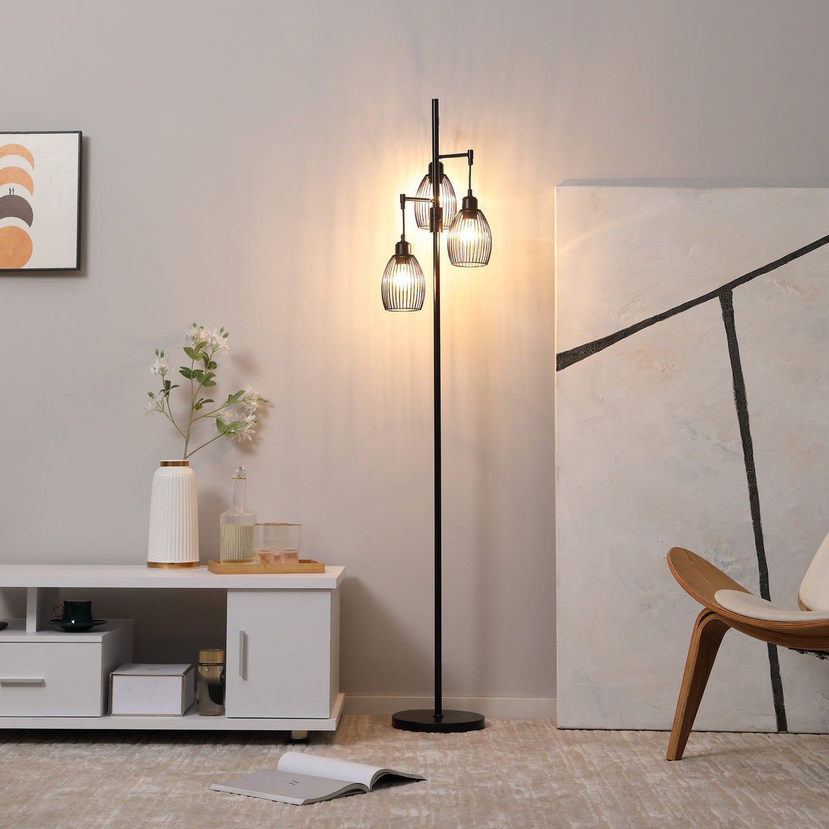 Lampadaire industriel 3 abat-jour suspendus, gradable