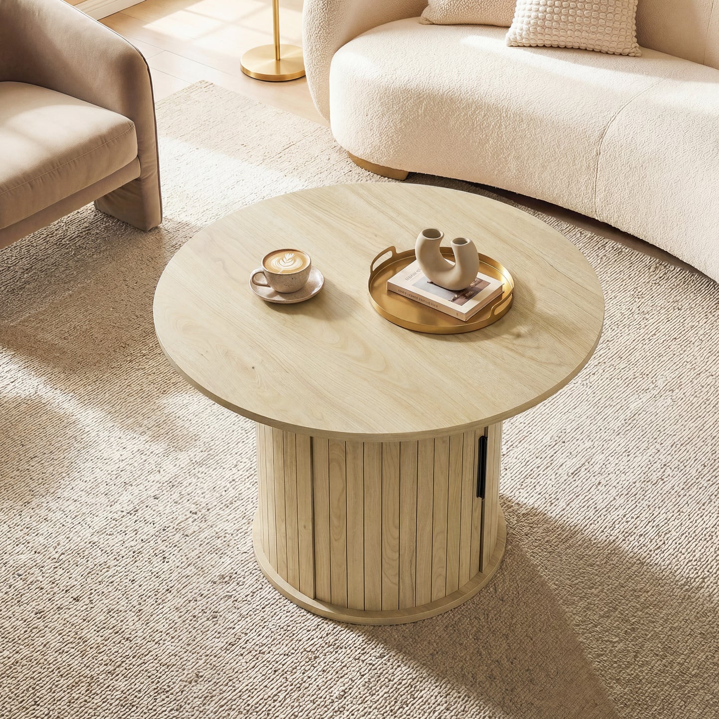 Table basse ronde rangement caché 80 cm