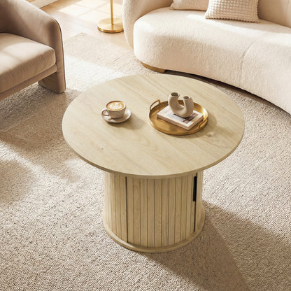 Table basse ronde rangement caché 80 cm